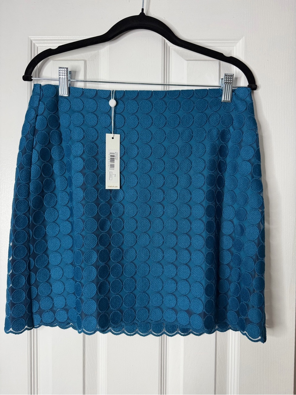 Trina Turk Teal Circle-Texture Mini Skirt